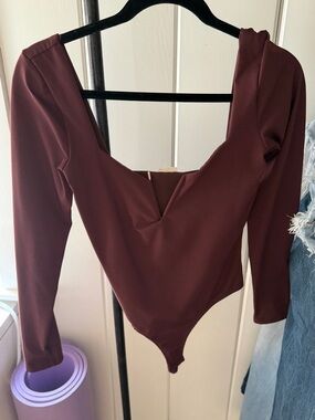 Free People Deep V Long-Sleeve Bodysuit - Burgundy